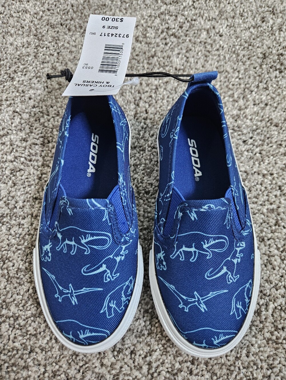 Kids' Blue Dinosaur Slip-On Sneakers